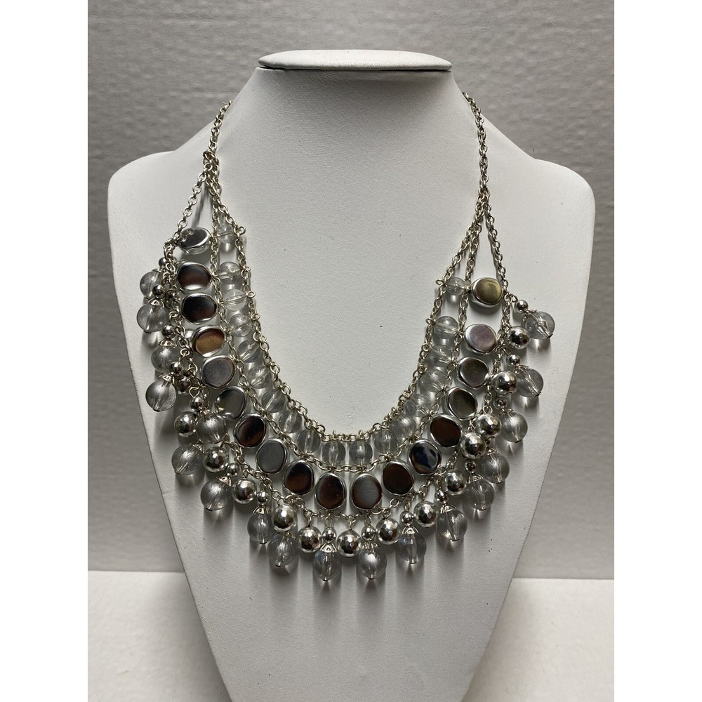 Necklace Silver‎ Tone Ball Bead Cluster Bib Collar Necklace Multiple beads drop